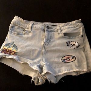Black heart racing patch Indigo shorts
